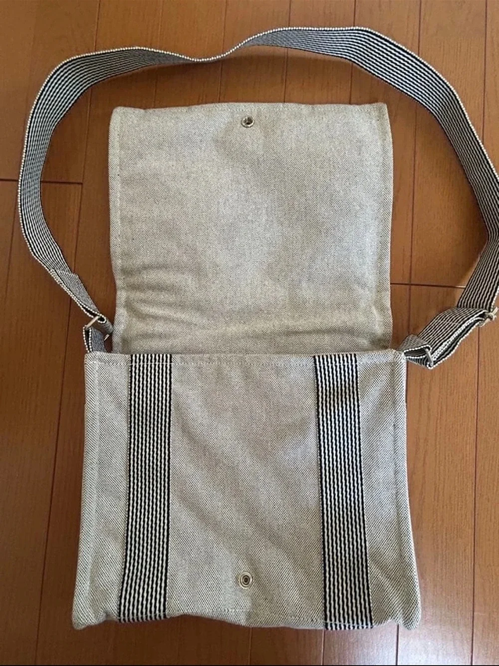 Hermes Light Gray Canvas Messenger Bag with Striped Strap